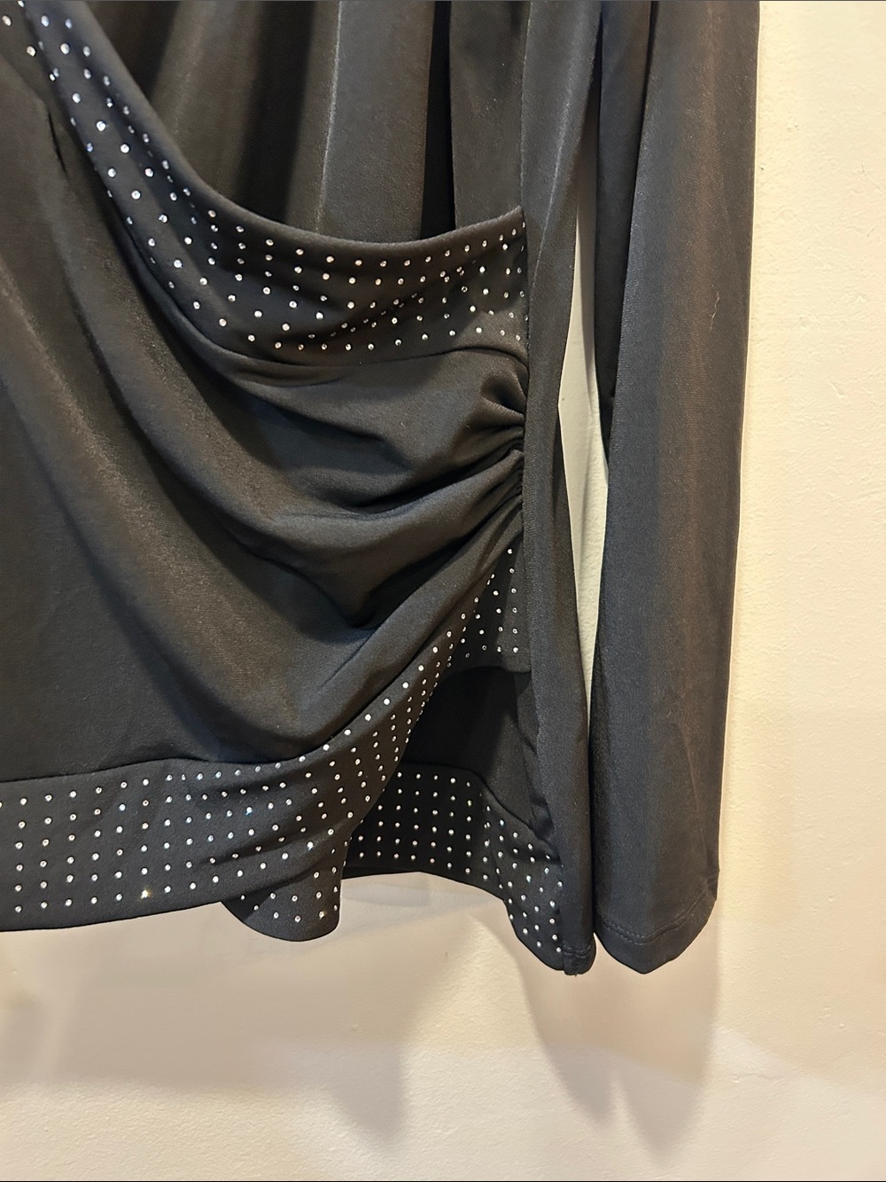 Michael Kors Black Long Sleeve Faux-Wrap Top with Stud Accents - Picture 4 of 5